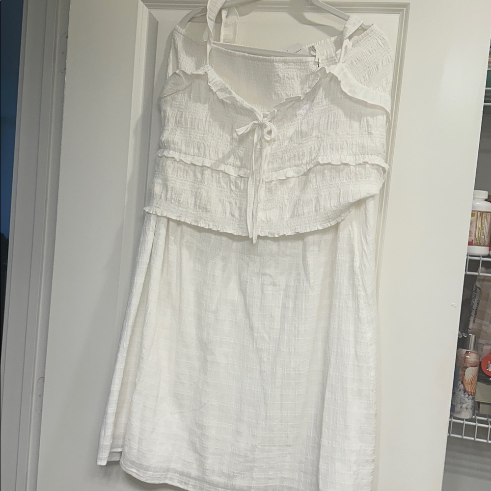 American Age White Textured Crop Top